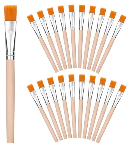 20 Stück Flache Pinsel Holzpinsel Aquarellpinsel Kleine Pinsel mit Holzgriff Bastelpinsel für Aquarell Öl Kunsthandwerk Gesichts und Körperkunst Acryl Gelb