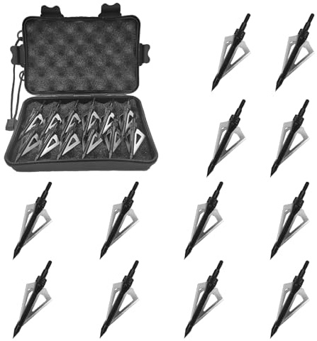 KURUGEILI 12 Pack Hunting Broadheads with Storage Case 3 Blades Archery Broadheads 100/125 Grain Screw-in Arrow Heads Arrow Tips for Traditional Bows and Compound Bow