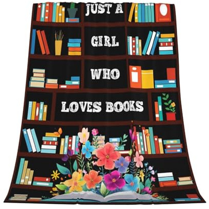 GardEssere Just A Girl Who Loves Books Coperta Plaid da Lettura Regali di Laurea per Ragazze Coperte in Flanella Scaffale Libreria Cartone Animato Caldo Morbido Leggero Plaid per Divano Biancheria da