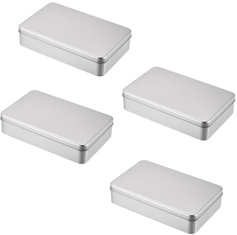 Cobenga 4 Pack Metal Tin Box, 18 x 11 x 4 cm Large Rectangular Empty Tin Box Containers with Lids, Metal Storage Case for Home Organizer, Candles, Gifts, Car Keys, Crafts Storage