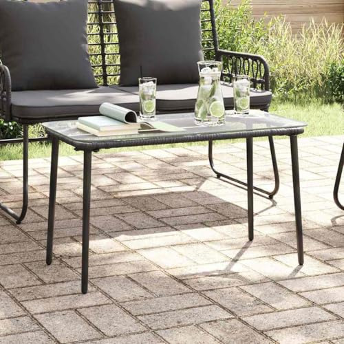 VIHHQGC Weather Resistant Outdoor Table Poly Rattan Patio Table for Terrace Outdoor Dining 80 x 40 x 45 cm Black Garden with Steel Frame