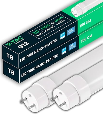 V-TAC 2x Tubi LED 150 CM con attacco G13 20W - 2100 Lumen - Chip Samsung - Tubi LED per Soffitto, Parete, Garage, Negozio - Tubo LED forma T8 - Sostituzione Neon - Luce Bianca Naturale 4000K