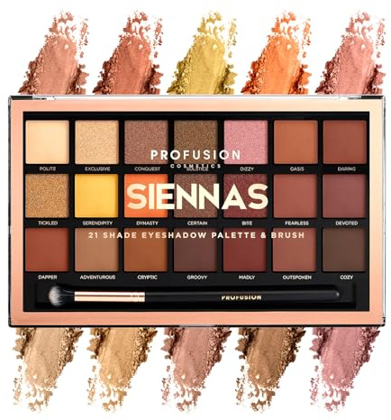 Profusion Cosmetics 21 Shade Eyeshadow Palette - Long-lasting Cruelty-free Bright Pigmented shades Palette Collection & Brush, Siennas