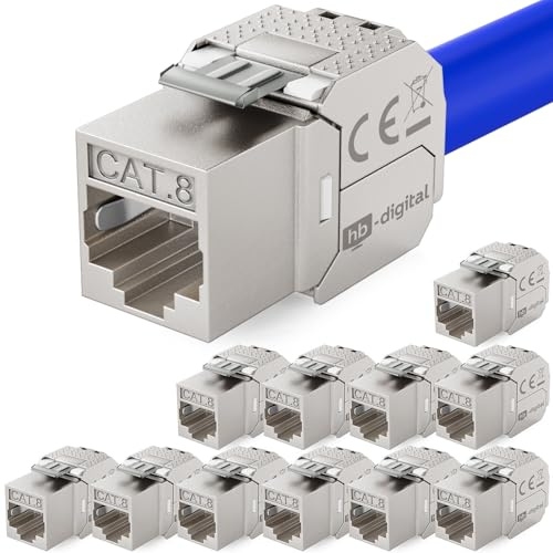 HB-Digital 12x CAT 8.1 Keystone Modulo Connettore 2000 MHz 40 Gbit STP Jack RJ 45 per Patch Panel Ethernet LAN Posa del cavo