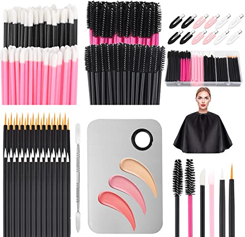 LIONVISON Einweg Makeup Applikator, Makeup-Mischpalette mit Spatel und 262 PCS Einweg-Makeup-Pinselwerkzeuge, Mascara-Stifte Lippenpinsel Eyeliner-Pinsel Makeup-Haarklammern mit Aufbewahrungsbox