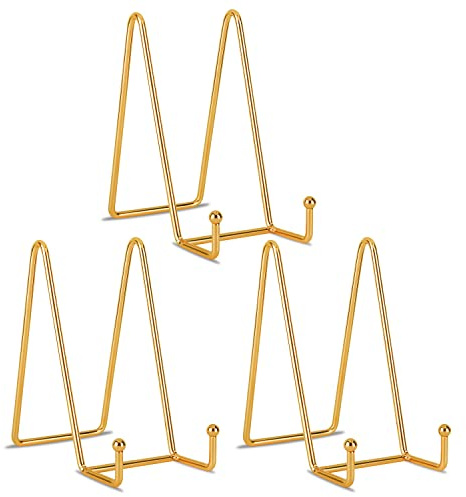 Decolore 6 inch 3 Pack Gold Metal Display Stands Plate Stands Plate Holder Display Stands for Picture, Decorative Plate, Book, Photo Easel, Artistic Work