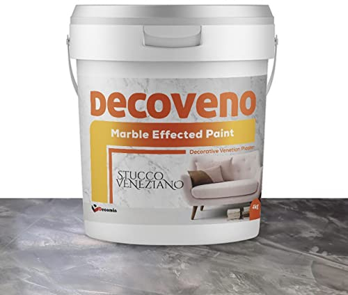 Marble Effect DECOVENO Luxury Polished Venetian Plaster - High Gloss Acrylic Based Wall Finish - 4 KG - Shiny & Smooth (DARK GREY)