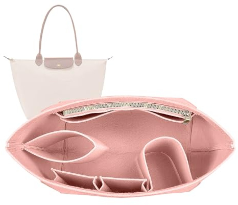Lckaey tote bag organizer insert for Longchamp le pliage large tote insert felt purse zipper bag organizer 1028pink-M AG