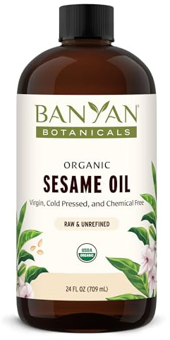 Banyan Botanicals Organic Unrefined Sesame Oil – Rich & Warming Ayurvedic Massage Oil for Body & Scalp – Traditional Abhyanga Oil for Deep Tissue Grounding & Recovery – 24 oz – USDA Organic