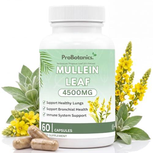 Mullein Leaf Extract for Lungs | High Strength 4500mg Mullein 10:1 Extract, Lung Support & Respiratory Health | Detoxification Aid & Cleansing Support Supplement - 60 Capsules