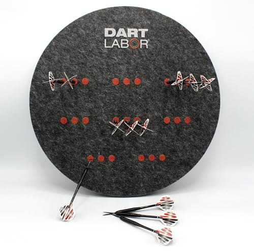 Dart Labor Vlies Darthalterung anthrazit ø 45 cm | Platz für 24 Darts in Vorstanzungen | Aufbewahrung von Steeldarts + Softdarts | Recyclingpolyester | Made in Germany