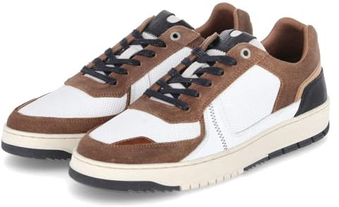 BULLBOXER Herren Low Sneaker Weiß Braun Schwarz Leder, Größe:44, Farbauswahl:weiß 3
