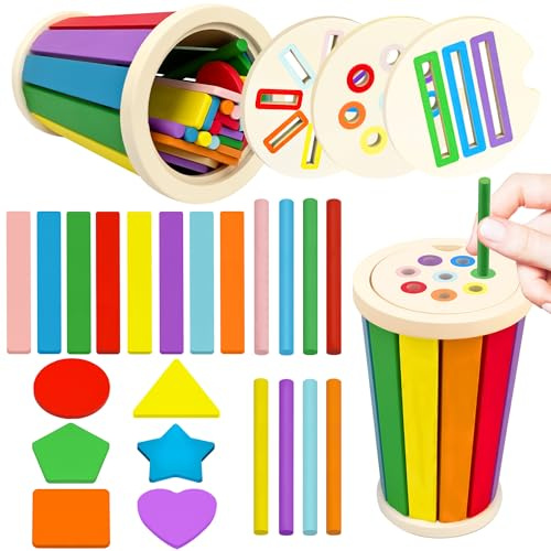 Montessori Giocattoli a Partire da 1 Anno, 3 in 1 Montessori Giocattoli a Partire da 1 2 3, Forma di Colore in Legno Giocattolo Educativo Promuove Capacità Motorie del Bambino dai 12 Mesi - Original