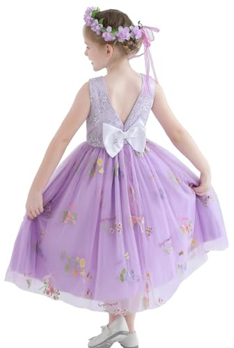 Amissz Flower Girl Dresses Girls Summer Cute Dresses Toddler Kids Party Dress for Princess Prom Birthday Communion Pageant Wedding Bridesmaid Dress Tutu with Headband Khaki 2-8 Years