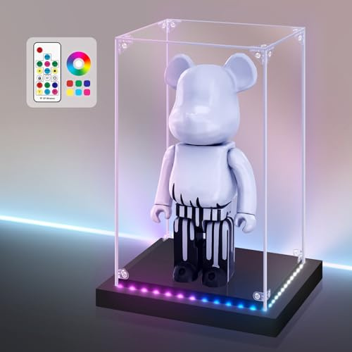 Huijintao Vitrine Acrylique, Vitrine Figurine, Vitrine pour Collection, Vitrine Exposition Transparent pour Figurines, Jouets, Objets de Collectionn, avec éclairage Lumières Colorées (25x20x40 cm)