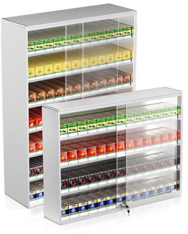 Commercial Supermarket Cigarette Display Rack & Desktop Matchbook Stand, Wall-Mounted Vapes Organizer Shelf, Versatile Silver Display Cabinet for Easy Visibility