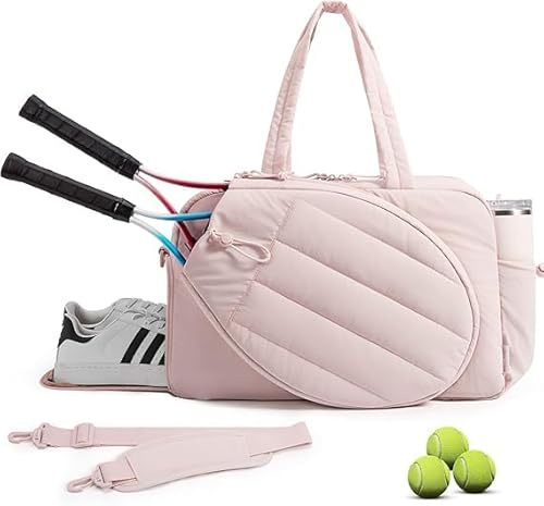 FIENZA Tennis Sporttasche für Damen, Tennistasche für 2 Schläger mit Schuhfach und Nassfach, Sport-Reisetasche für Laptops bis 15,6 Zoll (Rosa)