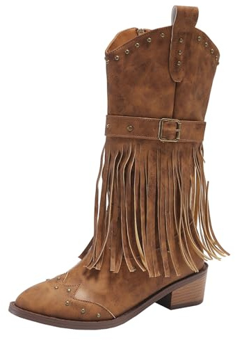 Stivali Biker Donna con Tacco con Risvolto Stivaletti Antiscivolo Ginocchio Stivaletti Donna in Pelle Scamosciata Marrone Stile retrò Stivali per Lavoro E Tempo Libero