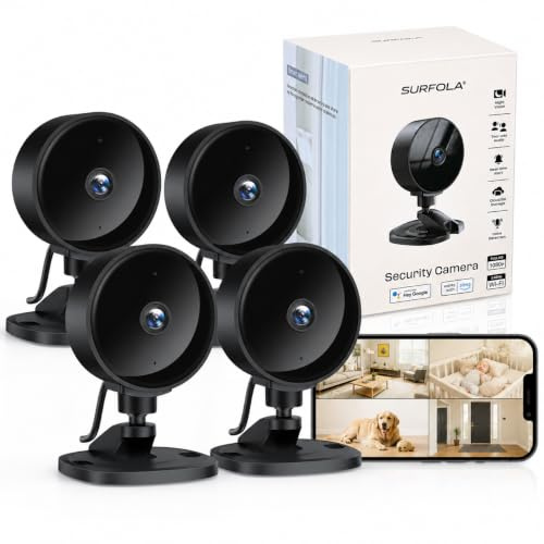 Övervakningskamera Inomhus, Surfola 1080P FHD WiFi Kamera för Baby/Husdjur med AI-detektering, Mörkerseende, 2-vägs Ljud, App-styrning, Fungerar med Alexa & Google Home, 4-pack
