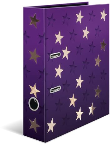 Herma Folder A4 Stars, 7 cm Wide, Children's Ring Binder with Purple Star Motif, Colourful Lever Arch File with Shiny Finish, Inner Print for Boys and Girls