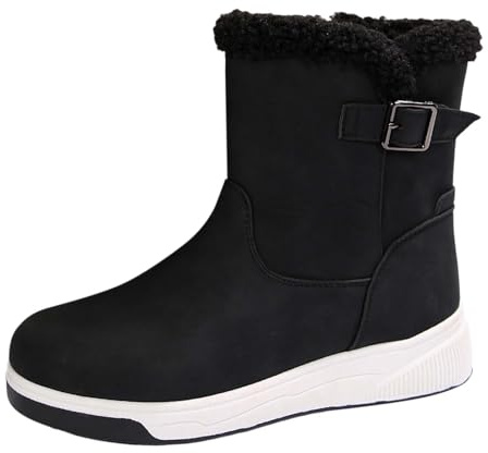 Stivali Invernali Donna Scarponcini da Neve Scarpe Trekking Uomo Impermeabili Stivaletti con Pelliccia Scamosciati Platform Flock Nero 42