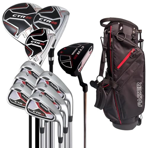 Fazer CTR25 Men's Golf Package Set – Right-Handed – Driver, Fairway Wood, Hybrid, Oversize Irons, Mallet Putter, Stand Bag – Complete Golf Club Set for Beginners & Improving Players