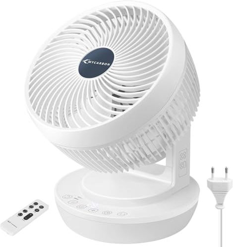MYCARBON Leiser Ventilator mit Fernbedienung, 1800 m³/h, ECO-Modus, 3D-Modus, Oszillation, 4 Geschwindigkeitsstufen, Timer, 12 Stunden, Turbo, Luftumwälzung, für Büro, Schlafzimmer, 30 m²