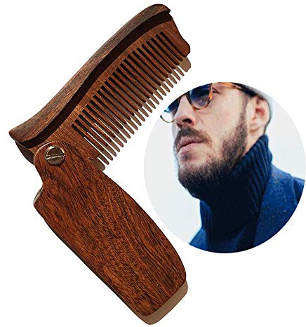 Bartkamm Holz Faltender Bartkamm Hölzerner Bartkamm Taschenkamm Antistatischer Haarkamm Am besten für Bartschnurrbart für das Fell & Kämmen von Haaren, Bärten und Schnurrbärten Schwarzes Sandelholz