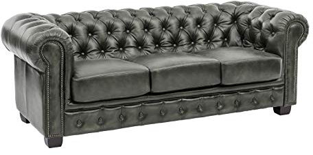 Woodkings® Chesterfield Sofa 3-Sitzer Vintage Echtleder Couch Bürosofa Polstermöbel 3 Sitzer antik Designsofa Federkern Unikat Herrenzimmer englisches Leder Stilsofa Clubsofa (antik grün)