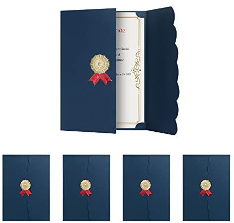 5Pack Diploma Cover A4 Award Certificate Holder Tri-Fold Invitation Card Cover Stock Certificates Cover Professional for Award Recognition Certificates Documents Paper Contract,Navy Blue 21.8X 30.4CM
