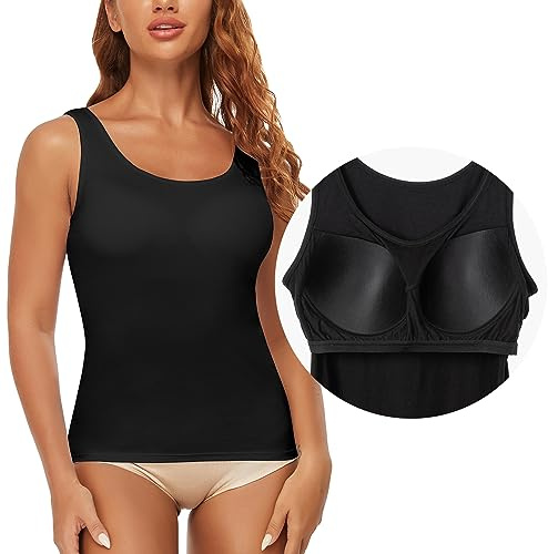SLIMBELLE Camiseta interior para mujer, sin costuras, sin costuras, con copas extraíbles, moldeadora de abdomen, sin aros, camiseta moldeadora de cuerpo, moldeadora de cuerpo, camisola moldeadora, #7