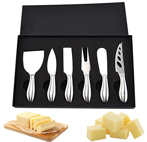 IWILCS 6 Piece Cheese Knife Set, Non-Stick Coated Cheese Knife Set, Stainless Steel Cheese Knives, Cheese Fork, Cheese Slicer, Gifts for Cheese Lovers, Christmas, Anniversary, Party