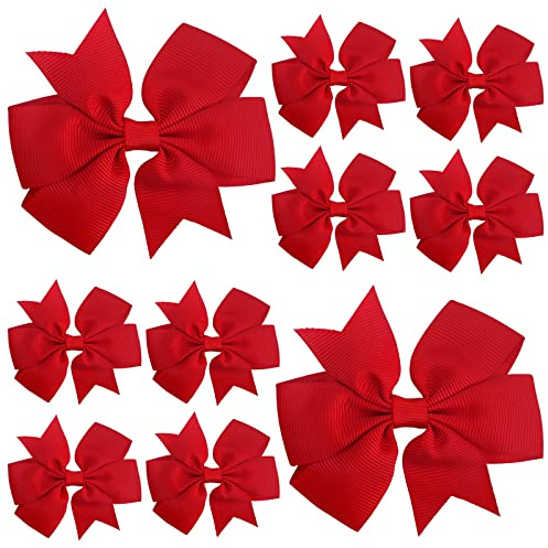 Sibba 10 Pieces Ribbon Hair Bows Alligator Clips Hairbows Barrettes 3 Inch Red Ponytail Holder Cheerleading Hairpin Christmas Valentine's Day Accessories for Women Toddler Girls