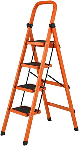 Tritthocker Trittleiter Hocker Wohnzimmer Leiterhocker, Convenience Store Trittleitern Dreistufige Handlaufleiter Tragbare Trittleitern/Orange, Rot, Weiß, Orange 50 * 74 * 142 cm Klappleiterhocke
