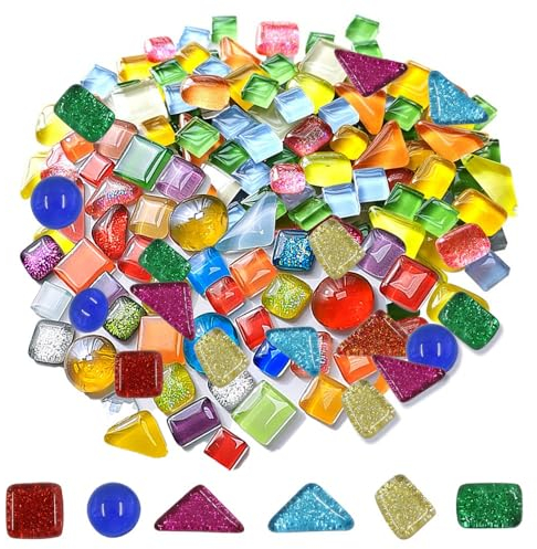 Bunt Mosaik Steine Mosaik Steine Bunt Glas Deko Steinchen Sortierte Quadratische Mosaiksteine zum Basteln Set für Heim Deko Fotorahmen Blumentöpfe Spiegel DIY Kunsthandwerk, ca. 200g