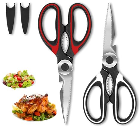 SZHLUX 2-Pack Kitchen Scissors Heavy Duty, Premium Sharp Kitchen Shears for Food, Fish, Meat, Bones, Poultry and Vegetables with Strong Stainless Steel Blades Multi Purpose Cooking Scissors