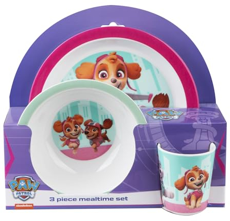 Barbo Toys - Paw Patrol Kinder-Geschirr Set Rosa - Ab 6 Monaten - Für Babys, Kleinkinder und kleine Kinder – ESS-Set mit Teller, Schüssel und Tasse für Kinder - Offizielles Paw Patrol