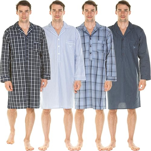Haigman Camisón de algodón de Manga Larga para Hombre, Rayas claras, XL