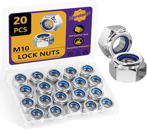 20 Stück Sechskantmuttern M10, ZerDans Sicherungsmuttern Edelstahl Standard A2 V2A M10 Mutter, Selbstsichernde Muttern Stoppmutter, Sechskant Edelstahlmutter Stoppmuttern Kontermuttern Set