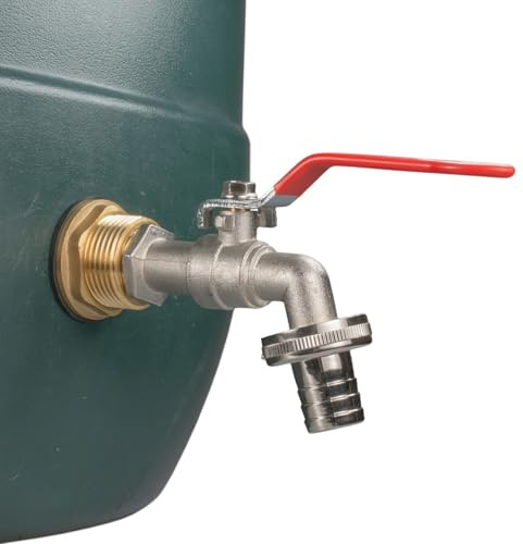 3/4 Water Butt Replacement Faucet – Brass Metal Lever Tap with UK Bib Outlet & Hose Barb Adapter,Quick Connect Garden Hosepipes (Lever tap (Barbed))