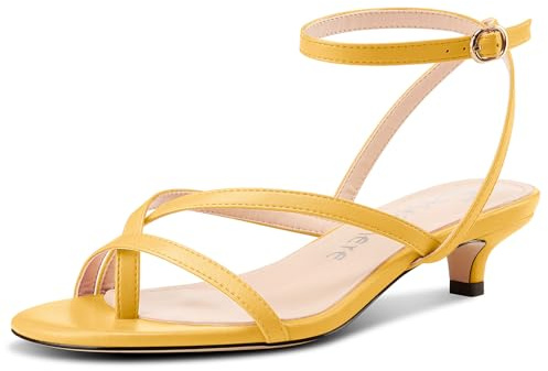 Castamere Femmes Kitten Talon Heel Ouvert Rond Bout Sandales Lanières Cheville Danse Dress Été 3.5 CM Heels Jaune 41 EU