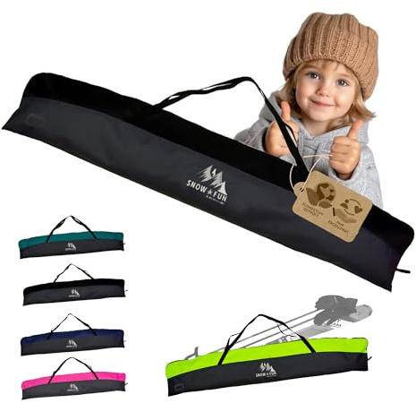 BAMBINIWELT Bolsa de esquí para niños, bolsa de esquí para esquís, bastones de esquí y guantes, bolsa de esquí impermeable de Cordura, funda de esquí con dos cremalleras, espacio para el nombre y asas