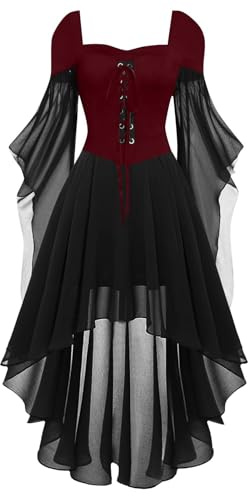 Vestido medieval para mujer, vestido de Halloween, falda medieval, vestido de fiesta, vestido gótico, mangas de fermau, hombros descubiertos, vintage, negro, vestido de bruja, vampiro, vestido de