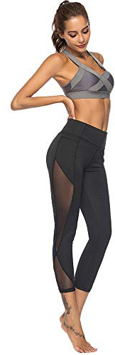 Leggings Sportivi da Donna 7/8 Yoga Pants Lunghi Neri Yoga Pants con Mesh Monocromatici Fitness Pants Sport Pants Gym Leggings Opachi Leggings Fitness Pants Glutei, Nero , S