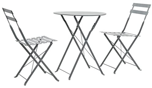 Teenpull 3-TLG. Bistro-set stål grå, hopfällbart, väderbeständigt, för trädgård, balkong, terrass, utomhusmöbler för 2 personer, utrymmesbesparande, robust metallträdgårdsset