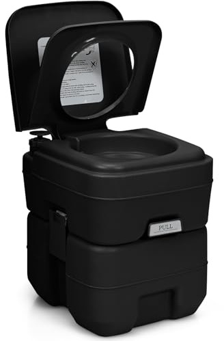 COSTWAY Inodoro Portátil con Tapa para Camping Viaje Móvil WC Exterior con Extraíble Tanque de Aguas Residuales 20 L y Tanque de Agua dulce 12 L (Negro)