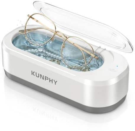 KUNPHY Dispositivo per pulizia a ultrasuoni 400ml, Ultrasuoni aggiornati a 46kHz con opzioni di timer a 5 e 10 minuti, pulsante di avvio, dispositivo per pulizia di occhiali per anelli, occhiali