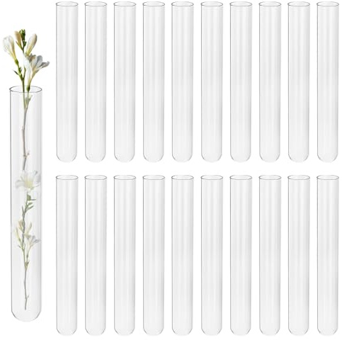 20 Pcs tubos de ensayo de vidrio, tubos de ensayo transparentes para manualidades, especias, líquidos, dulces, laboratorios y hogar (20 x 150 mm)
