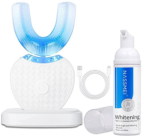 Automatic Ultrasonic Toothbrush, U-Shaped 360° Electric Toothbrush for Adults, Smart Electric Toothbrushes for Travel Home Dual-use, USB Charging (White)