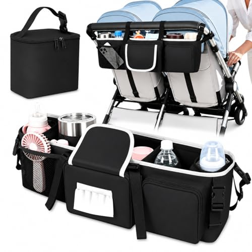 Organizador universal para cochecito de bebé, con portavasos aislados, para pañales y juguetes, adecuado para todos los modelos de vehículos todoterreno